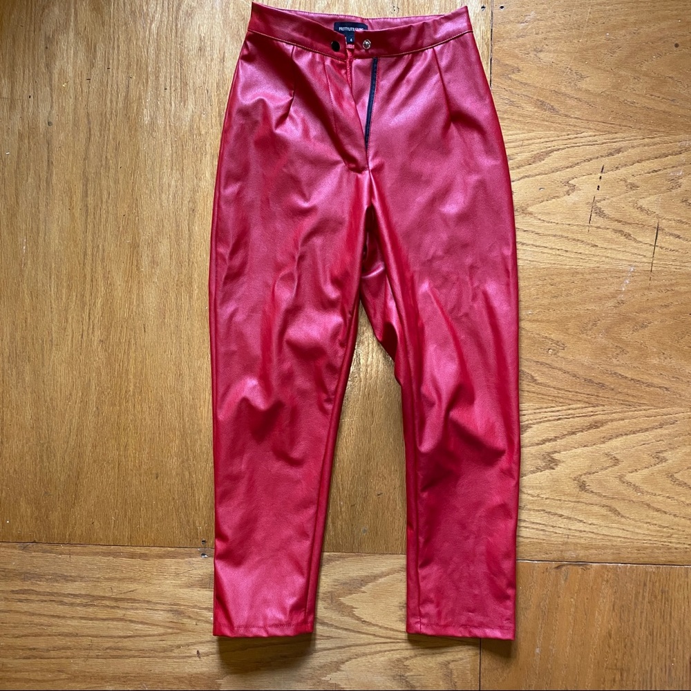 Red faux leather pants
